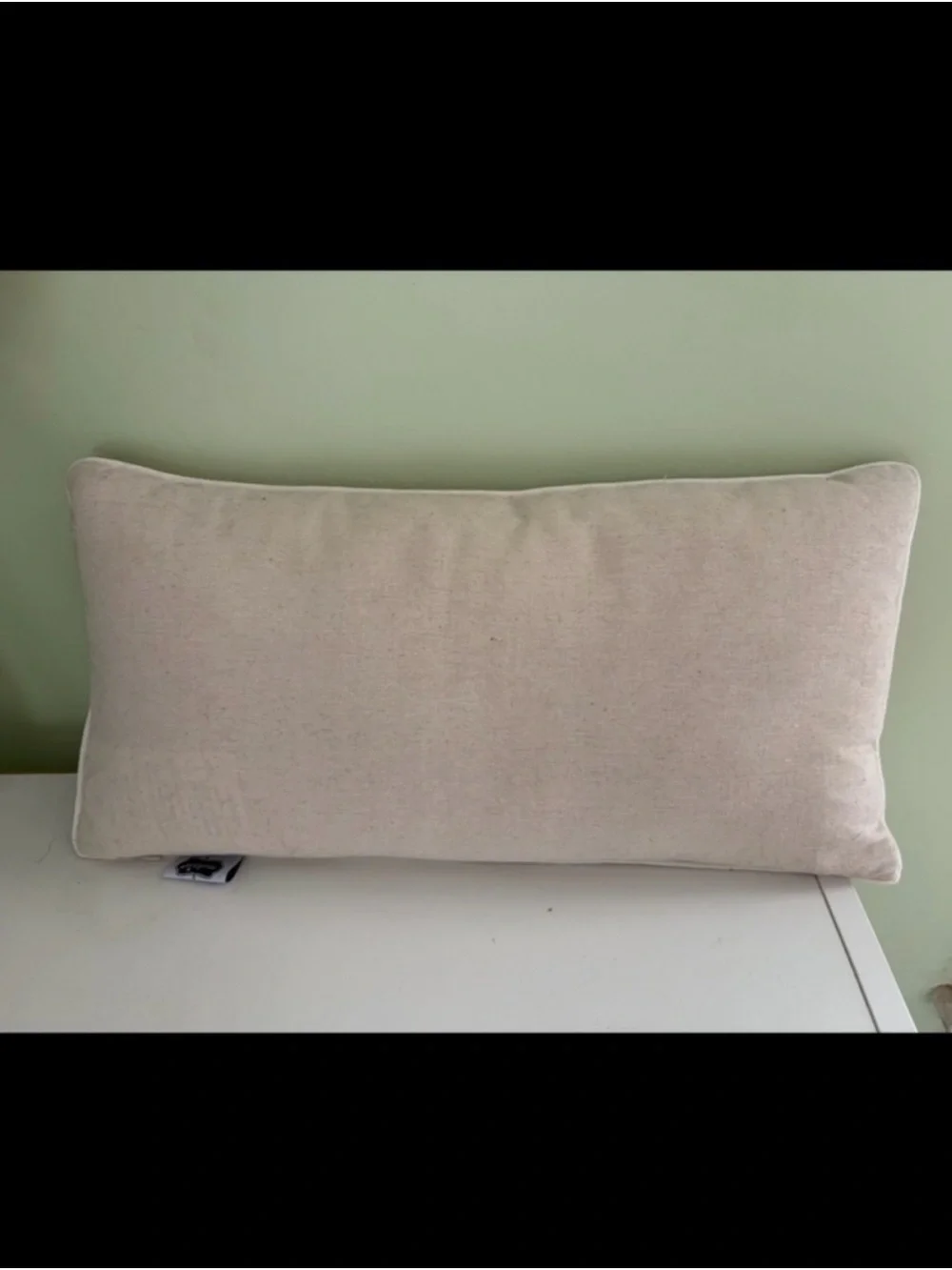 MR & MRS Embroidered Lumbar Pillow in Beige with White Text